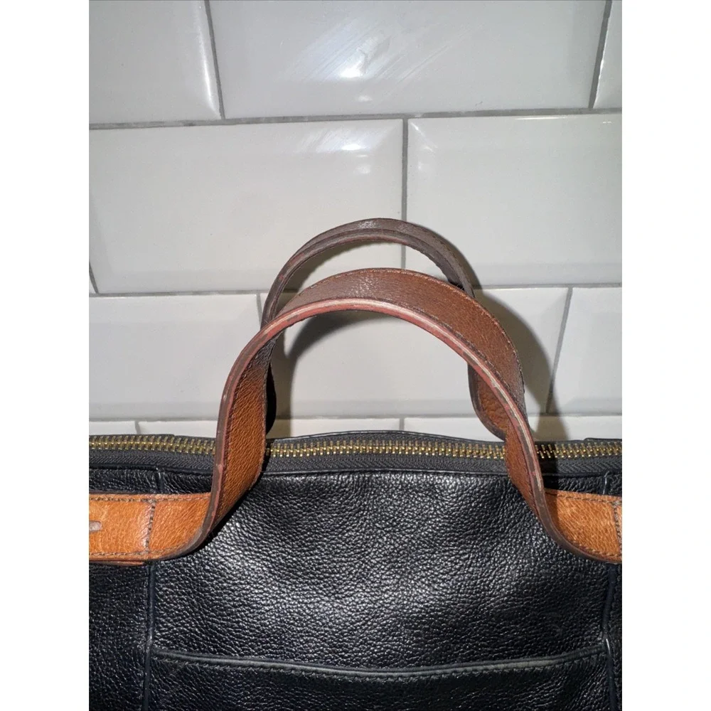 Fossil Sadie Satchel Black Brown Leather Bag Double Handle Crossbody Retail $329